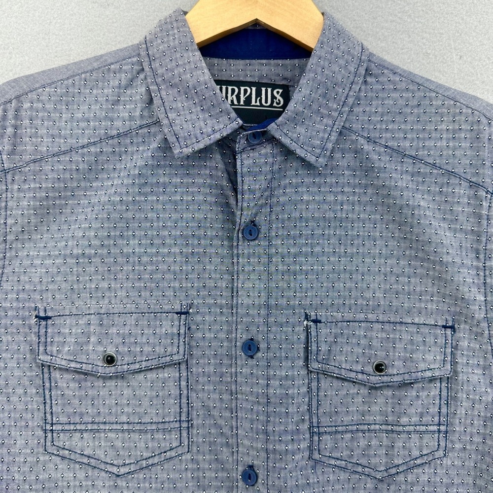 Surplus Button Down Short Sleeve Shirt Diamond Pattern Blue SZ M Western Indie‎